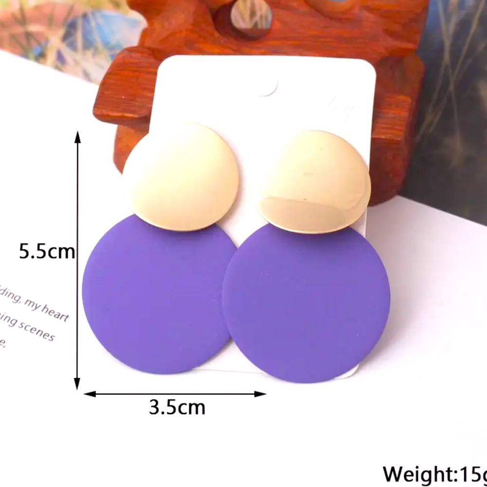 Coin Purple Earrings Gold Tone Coin Shape Lilac Hypoallergenic
